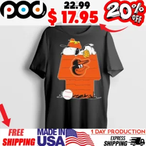 Snoopy And Woodstock Sleeping Dog House Baltimore Orioles Shirt