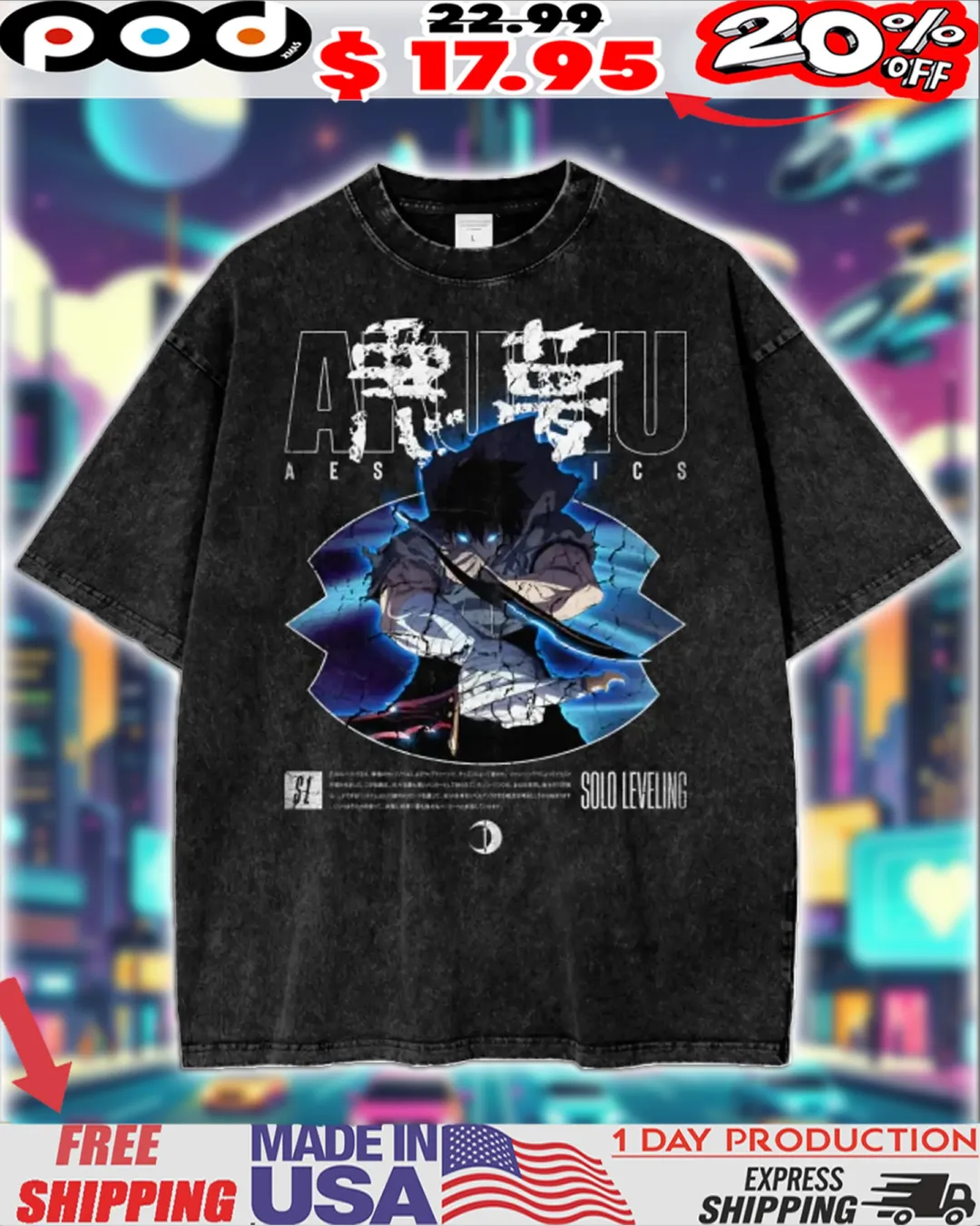 Solo Leveling 'Sung Jinwoo V2' Vintage Design Shirt
