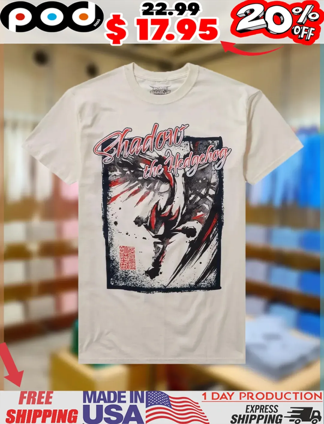 Sonic The Hedgehog Shadow with wings fanatics Watercolor Shirt