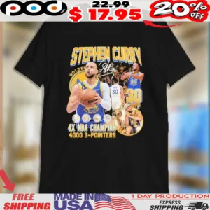 Stephen Curry Golden State Warriors 4X NBA Champions 4000 3-Pointers Night Night Signature Vntage Shirt