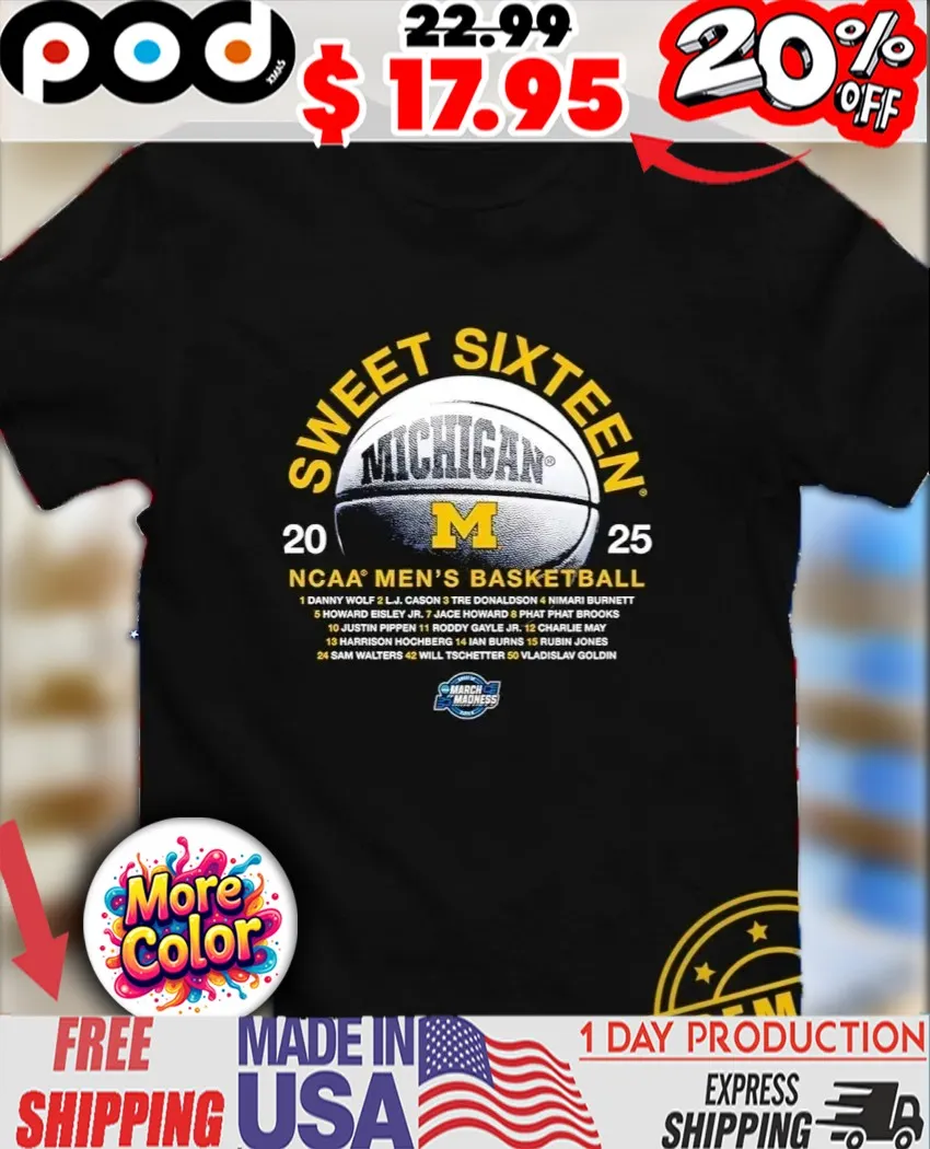 Sweet Sixteen 2025 NCAA Men’s Basketball Michigan Wolverines shirt