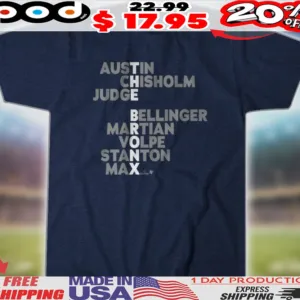 The Bronx New York Yankees Baseball Names Austin Chisholm Judge Bellinger Martian Volpe Stanton Max 2025 Shirt
