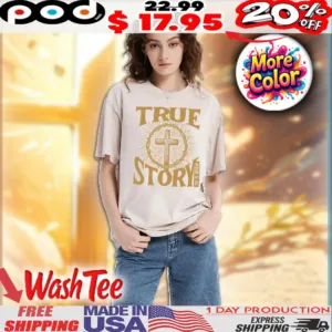 True Story He Is Risen Cross & Crown of Thorns Vintage Religious Easter Washed Shirt