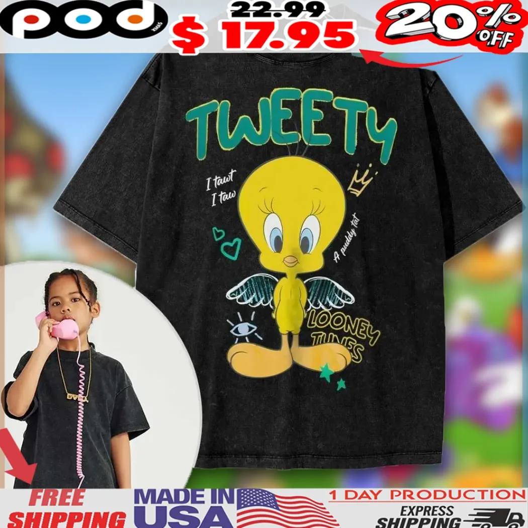 Tweety Looney Tunes I Tawt I Taw A Puddy Tat Kids Cartoon Shirt