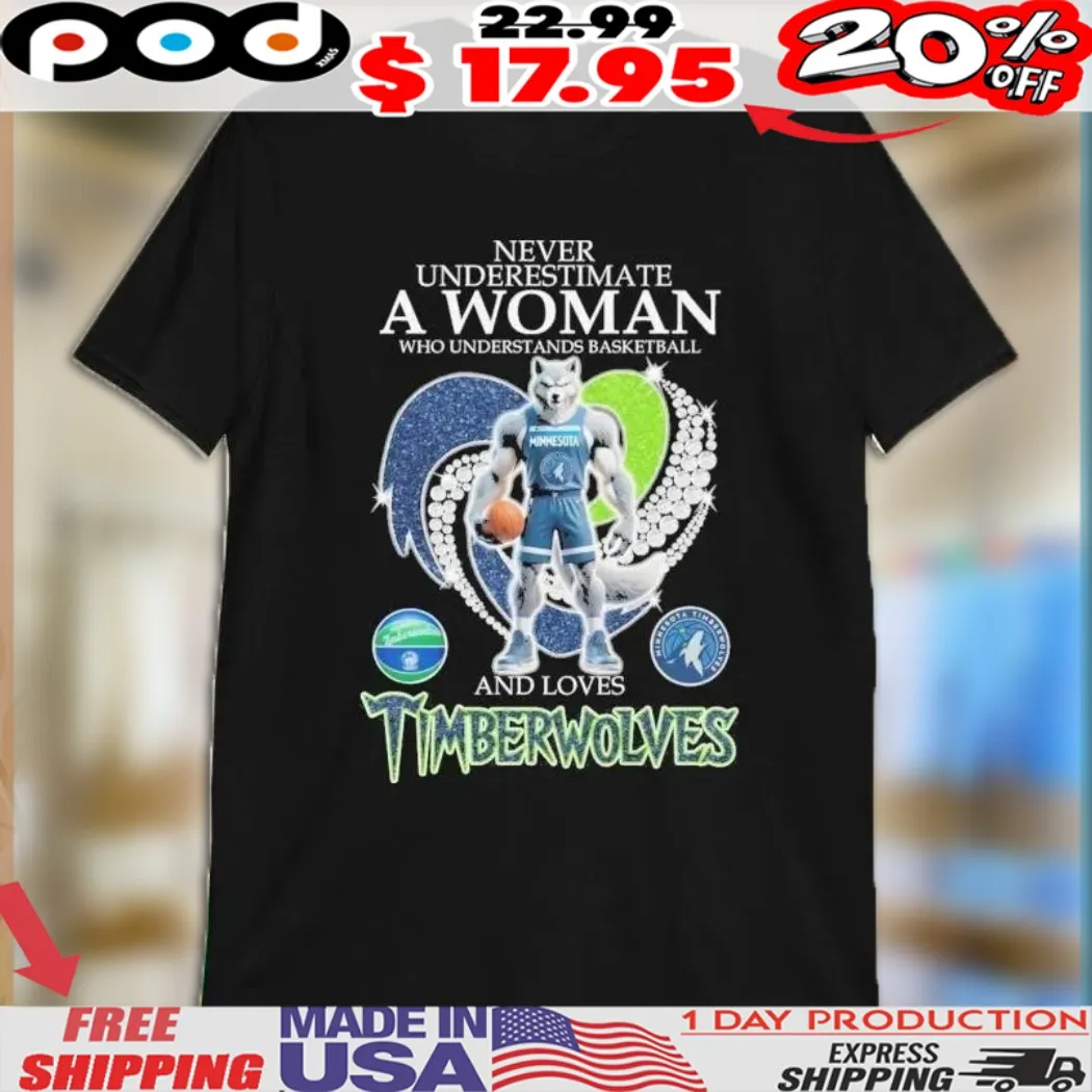 Woft Never Underestimate A Nurse Who Understands Basketball And Loves Minnesota Timberwolves Mascot Heart Diamond Shirt