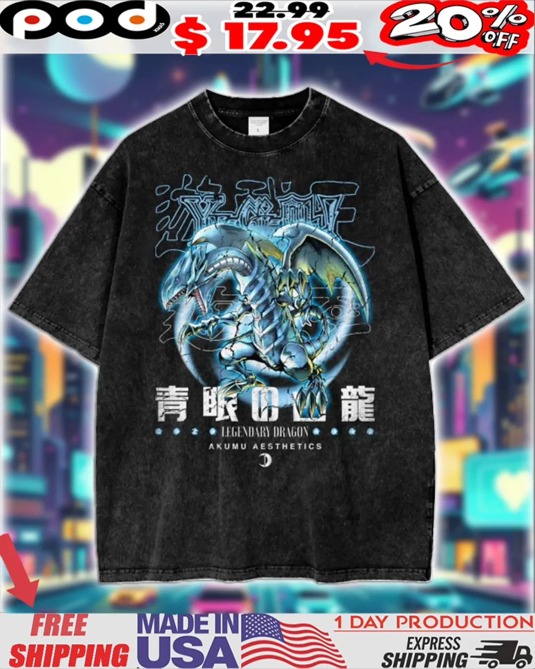 Yu-Gi-Oh! 'Blue-Eyes White Dragon' Legendary Dragon Vintage Anime Shirt Yu-Gi-Oh! 'Blue-Eyes White Dragon' Legendary Dragon Vintage Anime Shirt