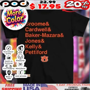 Auburn Tigers Basketball Broome & Cardwell & Baker-Mazara & Jones & Kelly & Pettiford AU logo shirt