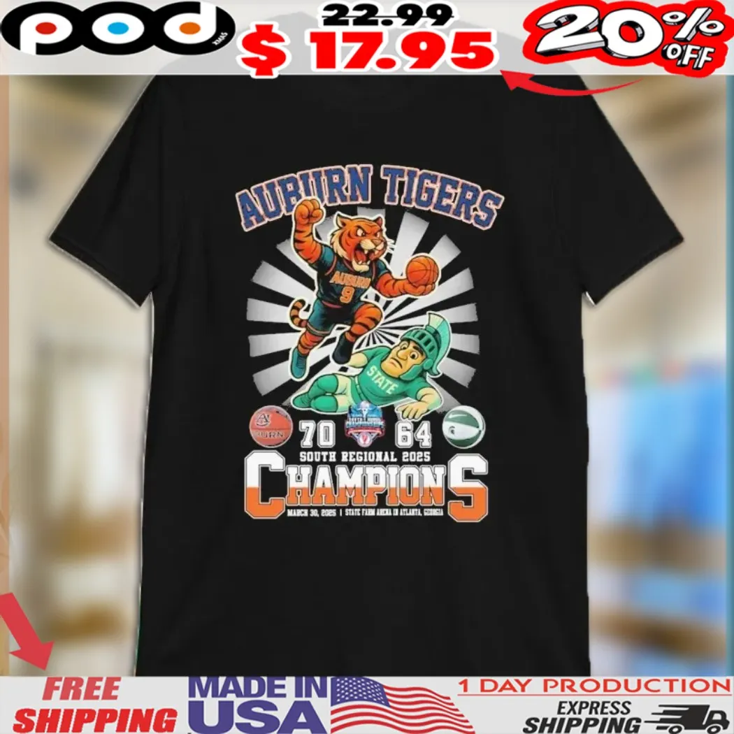 Auburn Tigers Stomp Michigan State Spartans South Regional 2025 Champions Mascot Shirt