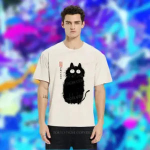 Black Cat With Puffed-up Fur Japanese Shirt