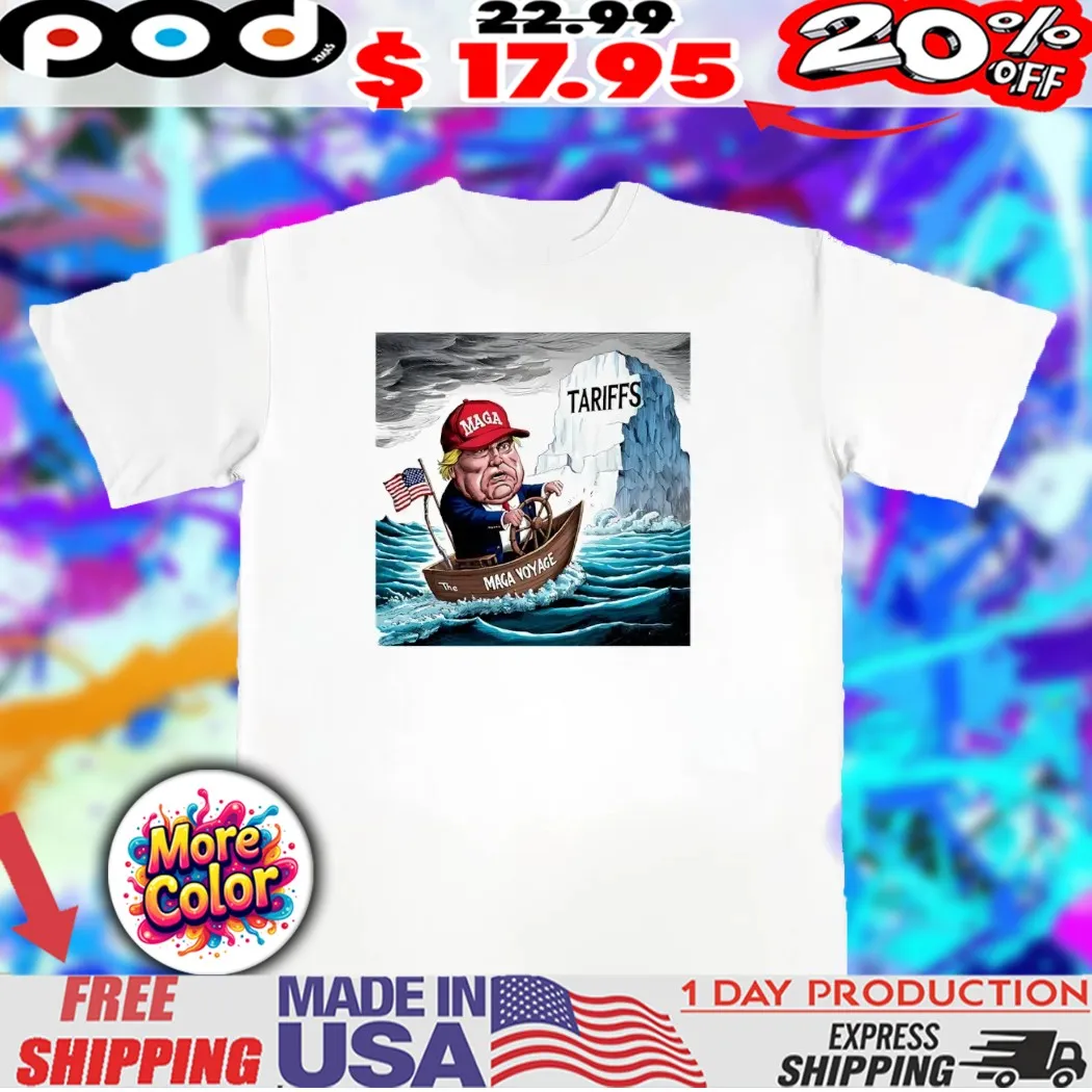 Caricature Donald Trump sailing America straight into an iceberg Tariffs shirt Caricature Donald Trump sailing America straight into an iceberg Tariffs shirt