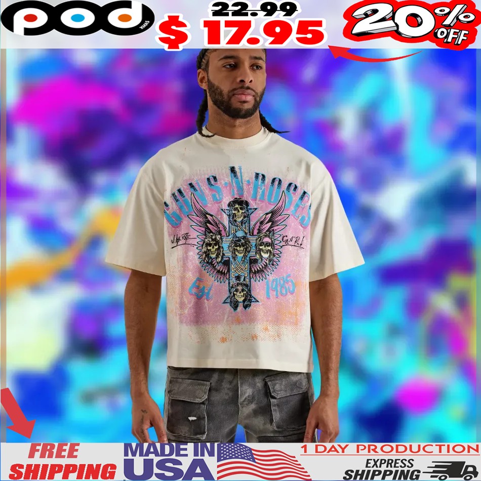 Central Mills Guns N' Roses Cropped Cross Skull Shirt Central Mills Guns N' Roses Cropped Cross Skull Shirt