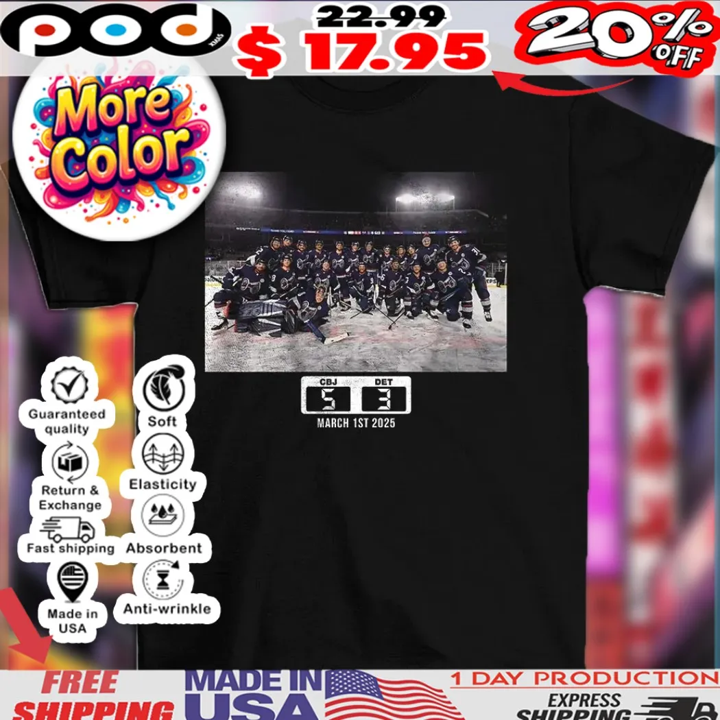 Columbus Blue Jackets CBJ 5 DET 3 2025 team photo shirt