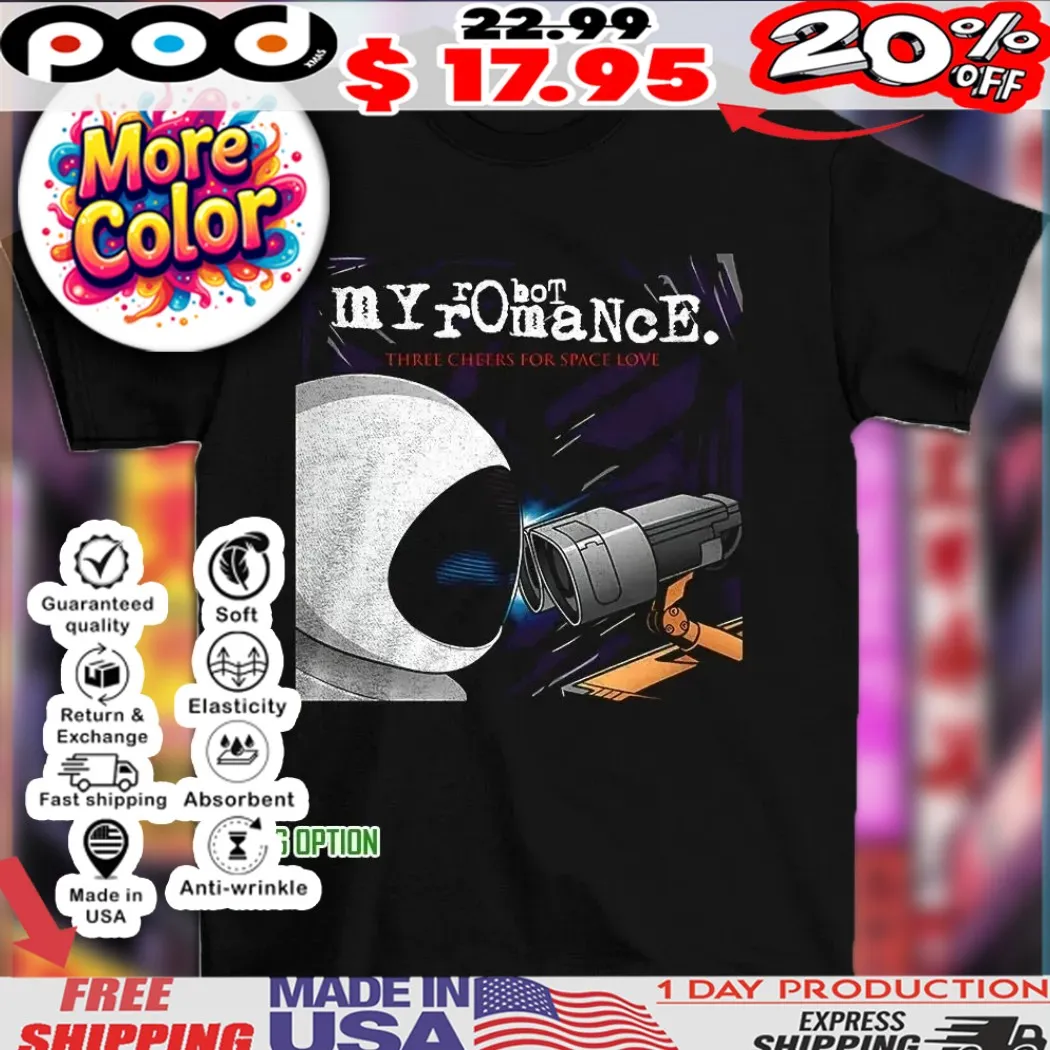 EVE and Wall-E X My Chemical Romance My Robot Romance three cheers for space love shirt