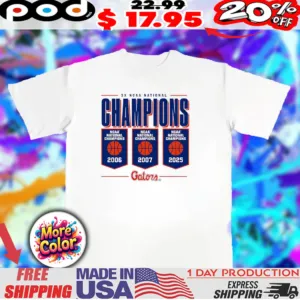 Florida Gators 3x National Champions 2006 2007 2025 banner shirt