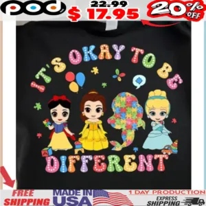 It's Okay To Be Different Princess Puzzle Dolphin Autism Awareness Shirt