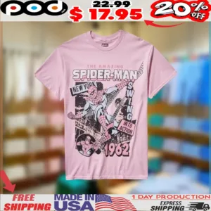 Marvel The Amazing Spider-man Swing Into Action 1962 New York Pink Comic Shirt