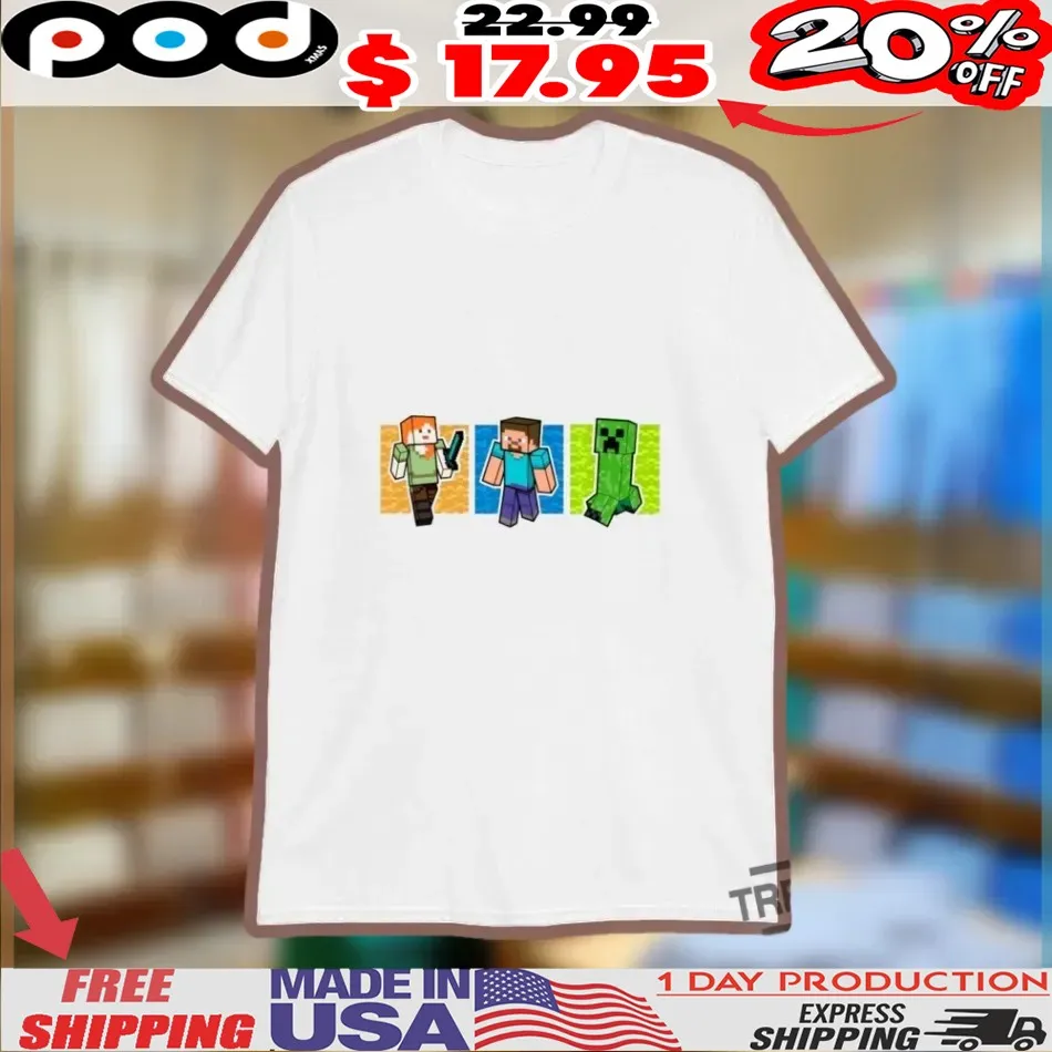 Playera Minecraft Alex Steve Y Creeper Shirt