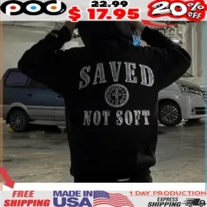 SAVED NOT SOFT cross symbol graphic shirt