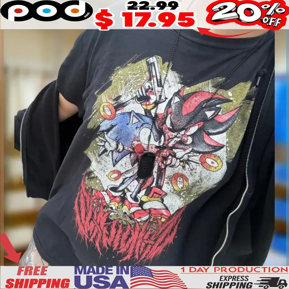 Shadow the Hedgehog vs Sonic Death Metal Vintage Shirt with Guns