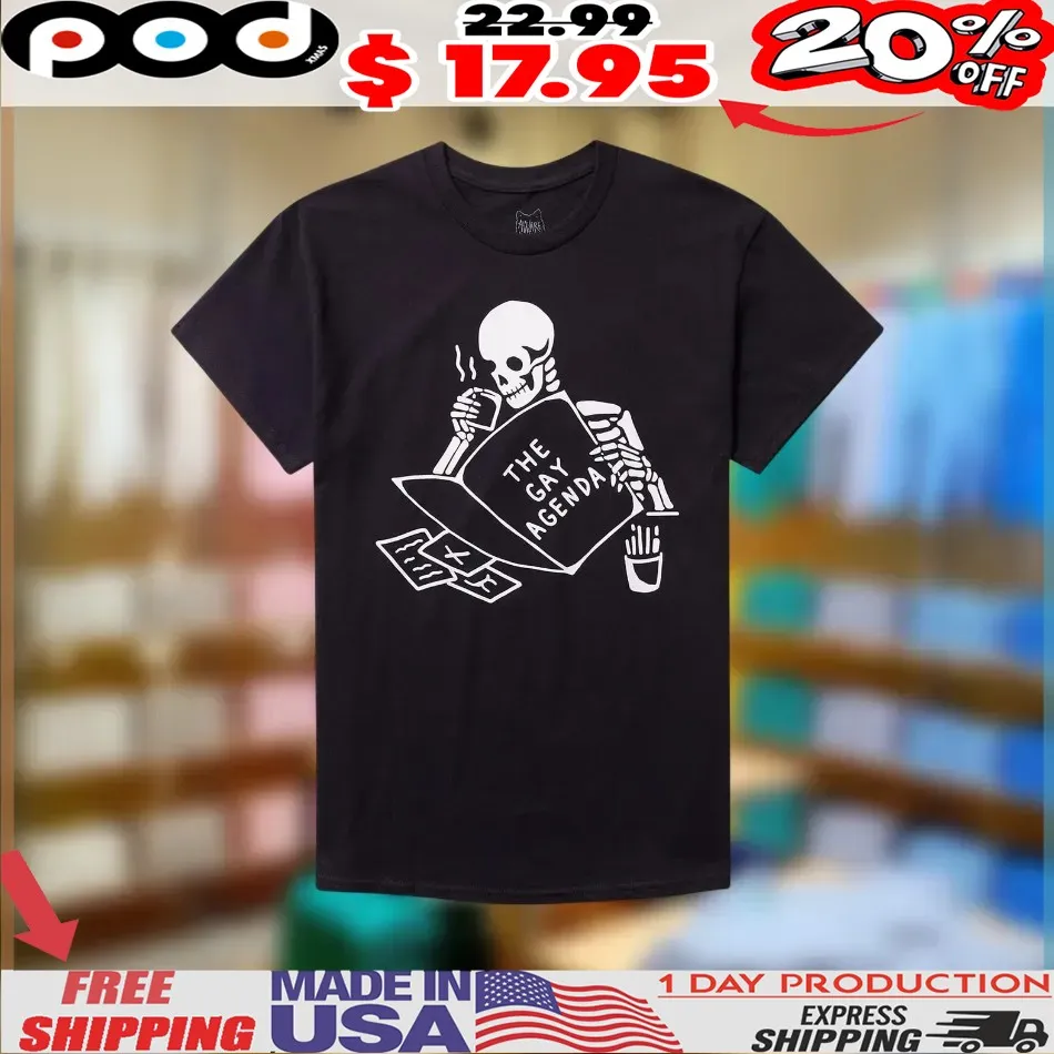 Skeleton Coffee Reading The Gay Agenda Book Shirt
