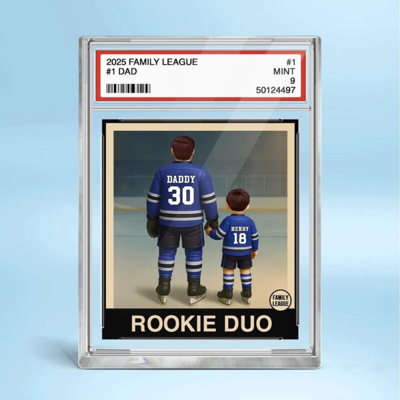 Hockey No 1 Dad Man & Kids Trading Card Style Personalized Acrylic Block Plaque