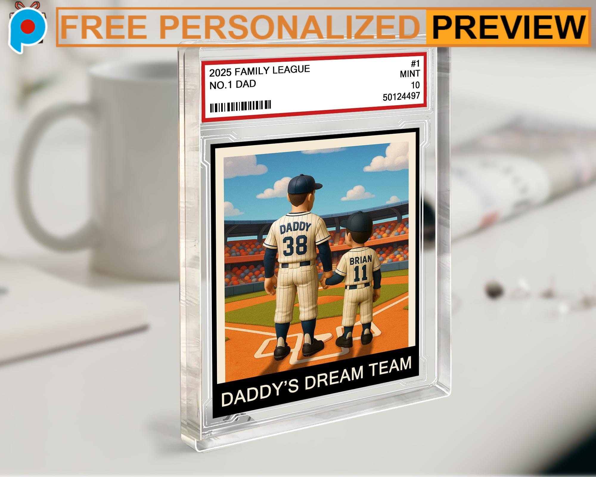 2025 FAMILY LEAGUE NO 1 DAD and Kids Personalized Father's Day Gift Acrylic Block Plaque