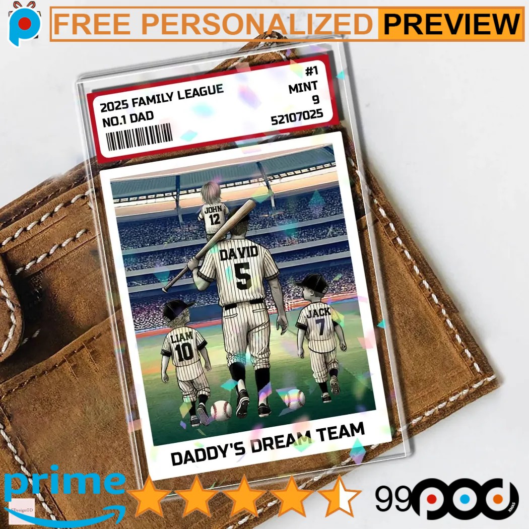 2025 Family League Baseball No 1 Dad Man And Kids Card Personalized Fathers Day Gift Baseball Dad Wallet Card
