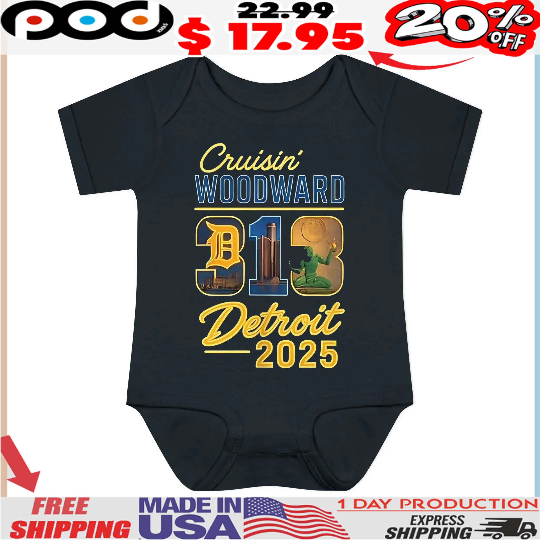 313 Cruisin’ Woodward Detroit M1 2025 T Shirt