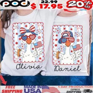 4th of July Boy Girl Patriotic Goose Independence Day Custom Name T Shirt