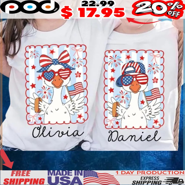 4th of July Boy Girl Patriotic Goose Independence Day Custom Name T Shirt
