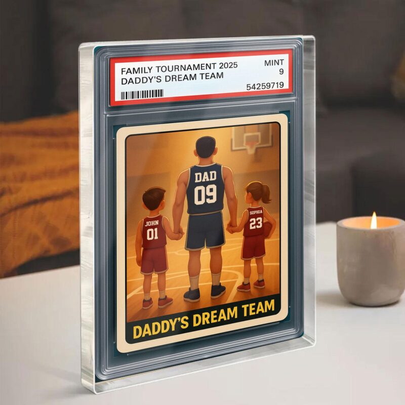 Fathers Day Gift Basketball No 1 Dad Grandpa Man And Kids Trading Card Style Personalized Acrylic Block Plaque