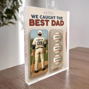 Personalized We Caught The Best Dad Baseball Action Figure Father's Day Acrylic Block Plaque