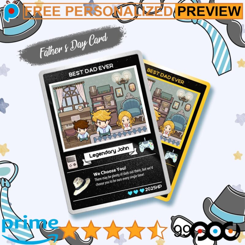 Custom Pokemon Pixel Gamer Best Dad Ever Father's Day Card