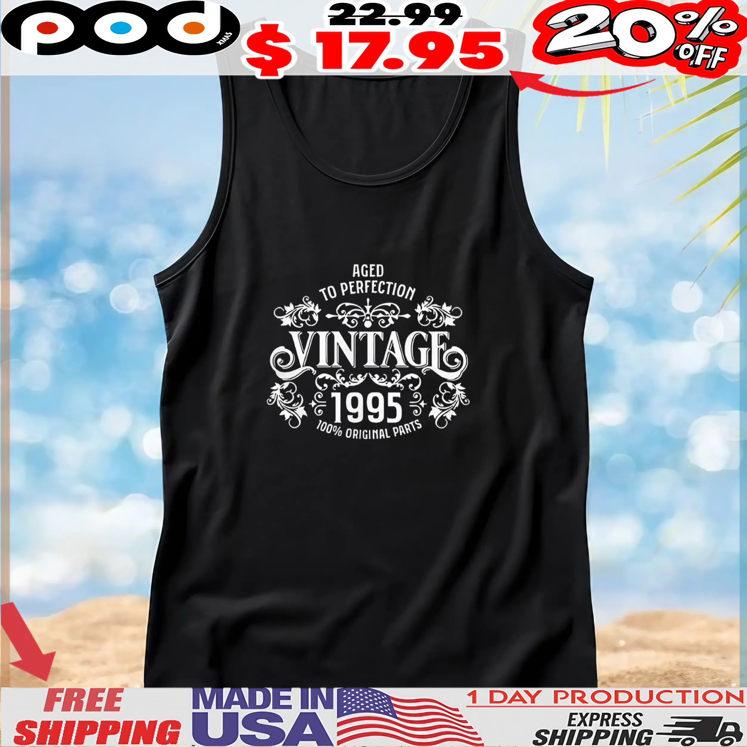 Aged to perfection vintage 1995 100 original parts t shirt