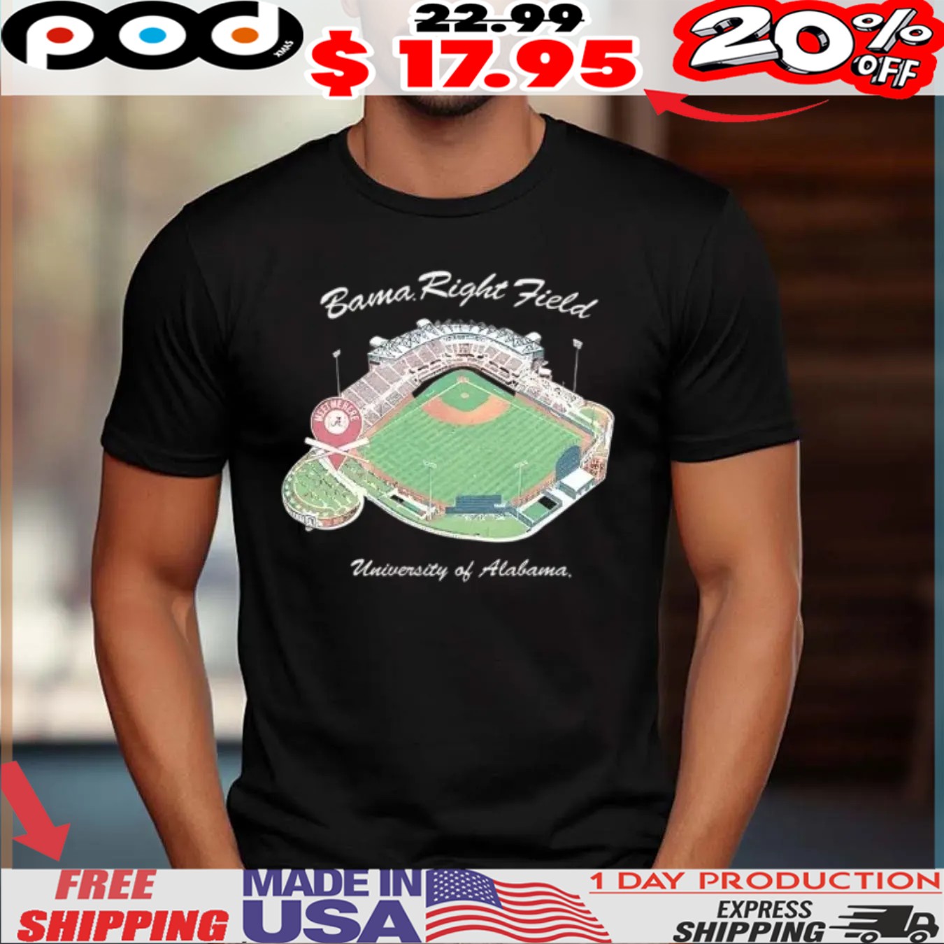 Alabama Crimson Tide Alabama Right Field university of Alabama Sewell Thomas Stadium shirt