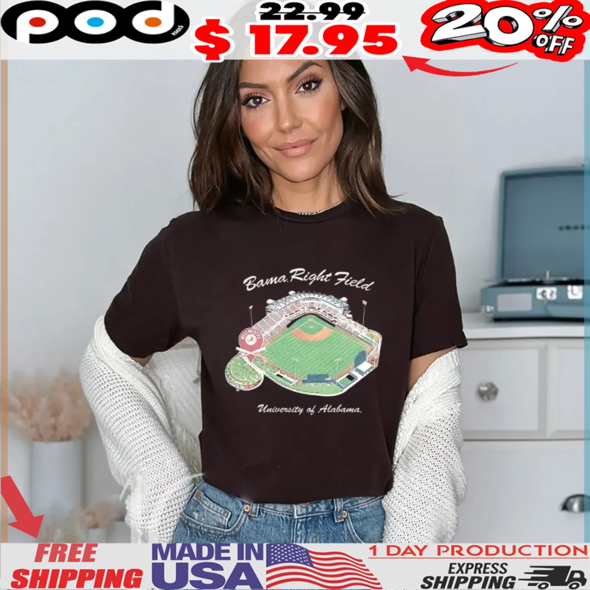 Alabama Crimson Tide Alabama Right Field university of Alabama Sewell Thomas Stadium shirt