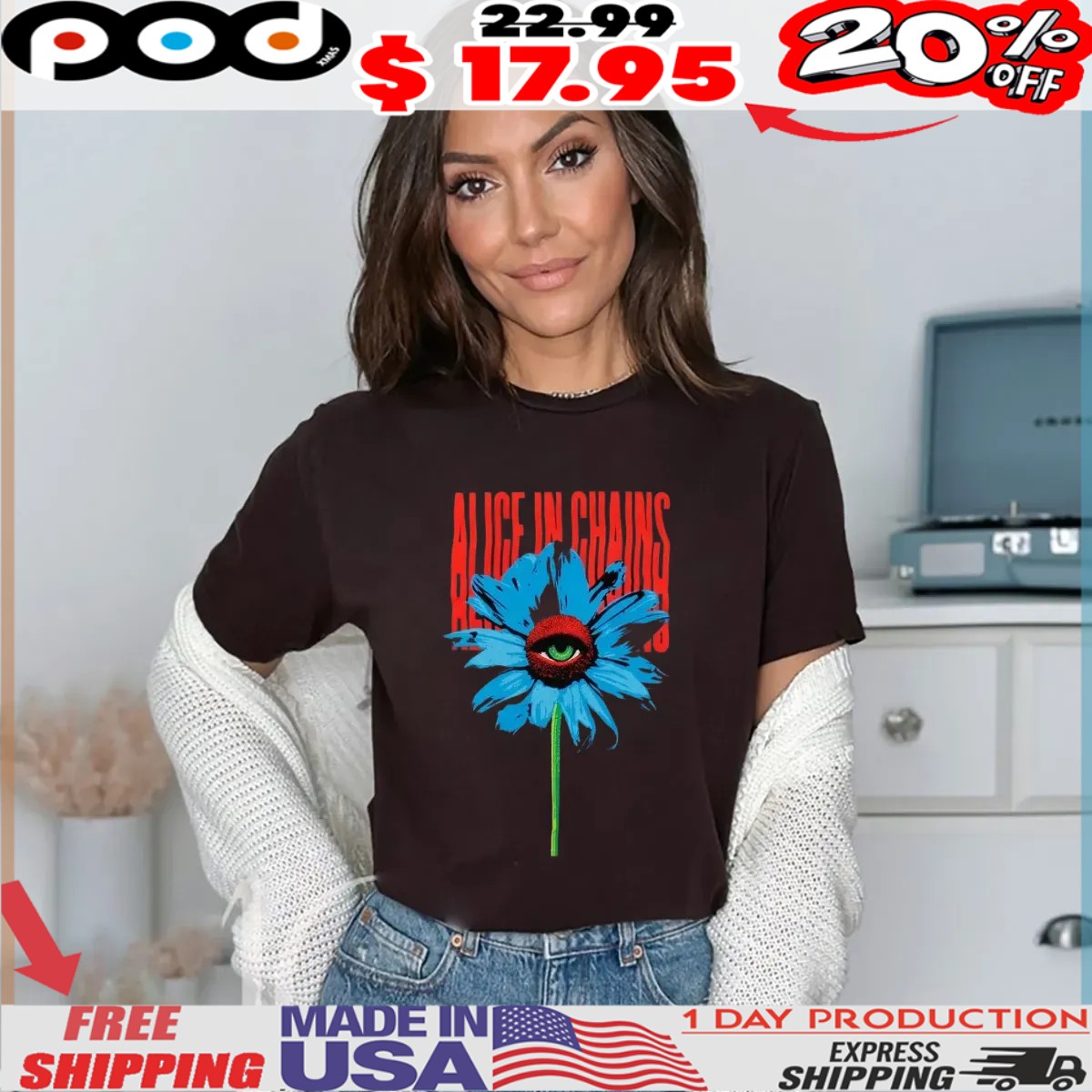 Alice In Chains Blue Eye Flower Shirt Alice In Chains Blue Eye Flower Shirt