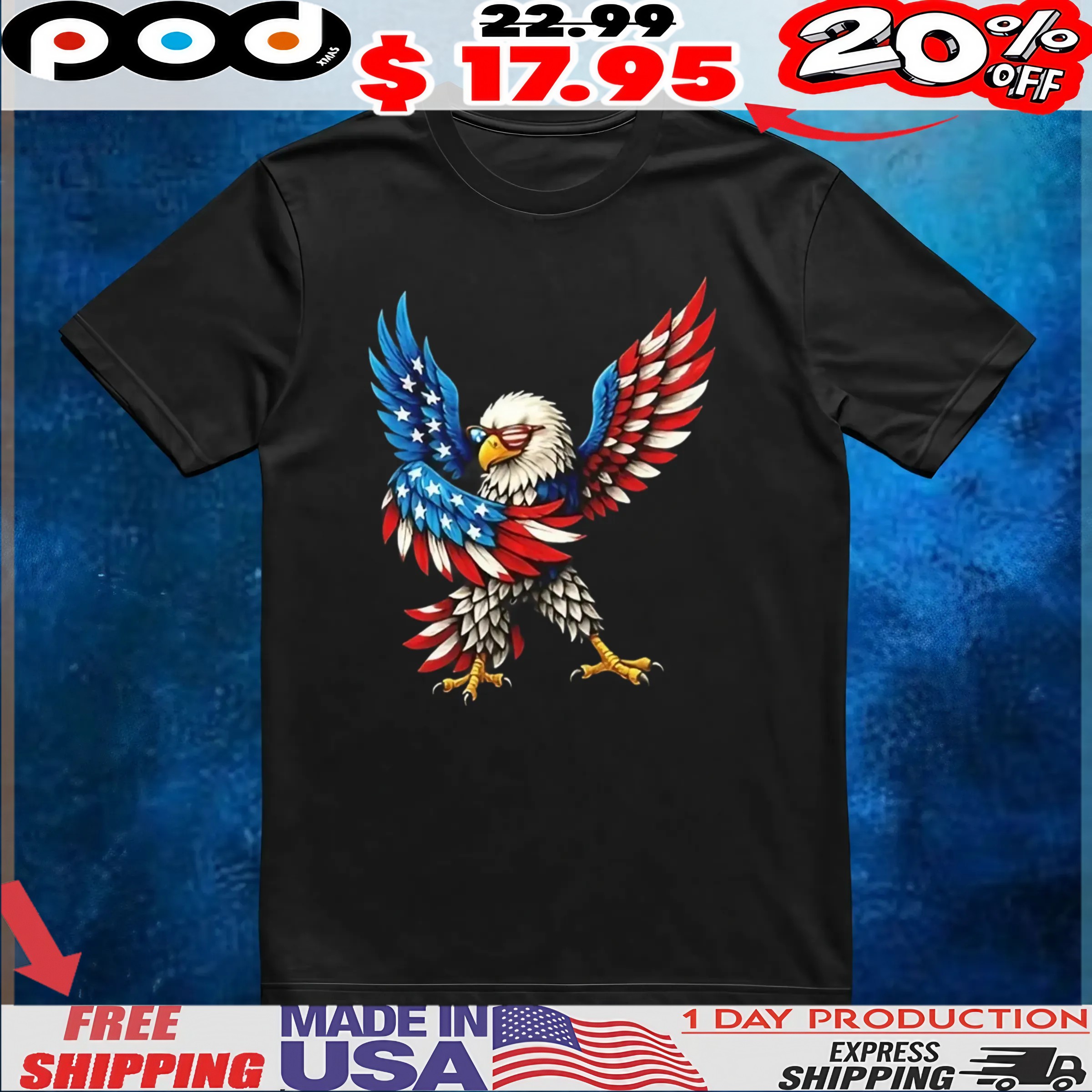 American flag USA dabbing bald eagle patriotic 4th of july t shirt