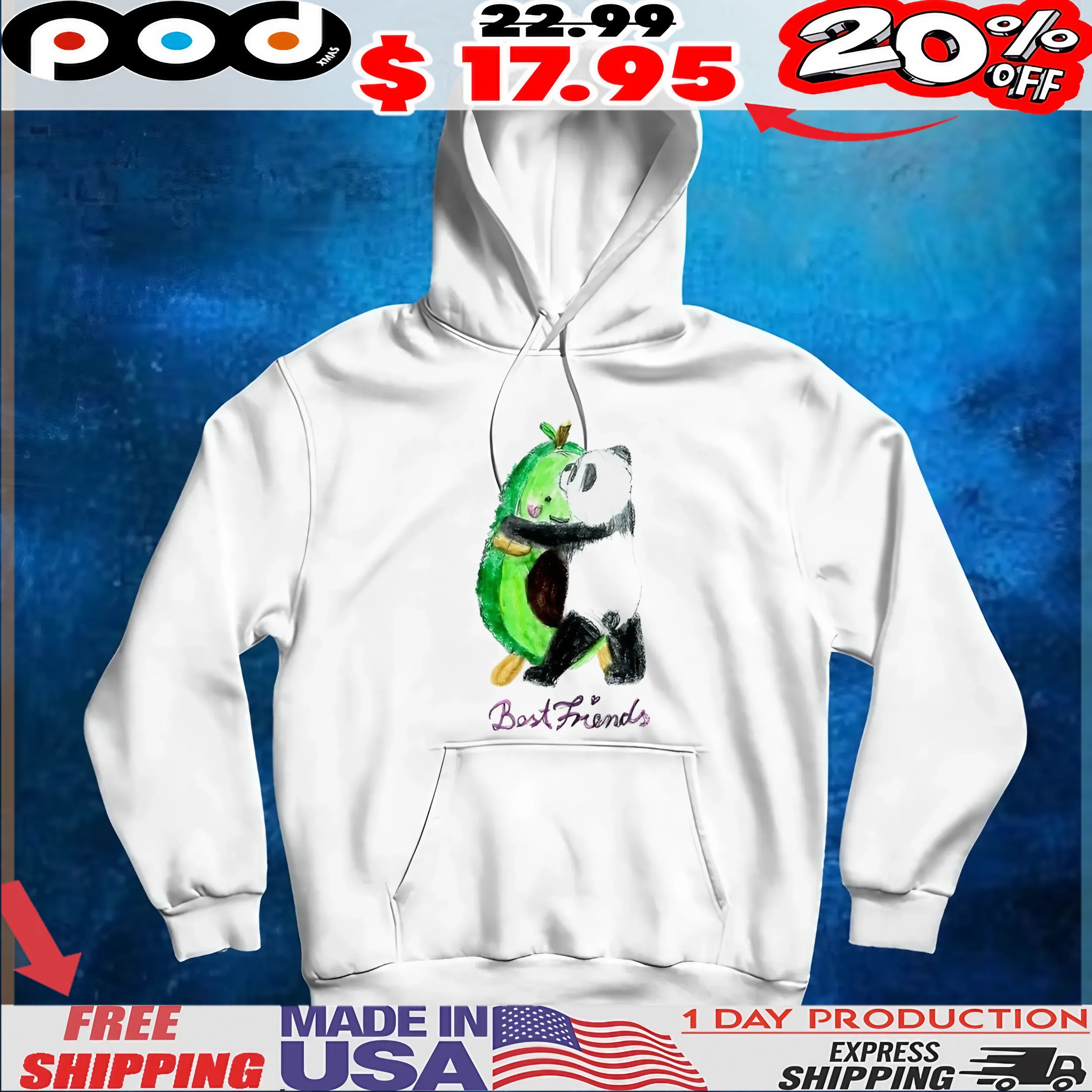 An avocado and a panda hug each other sweetly drawing t shirt