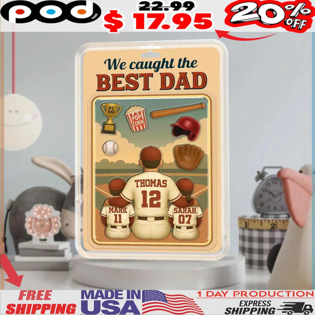 Baseball Dad and Kids Name Custom Figure Baseball Dad Gifts for Fathers Day Acrylic Block Plaque