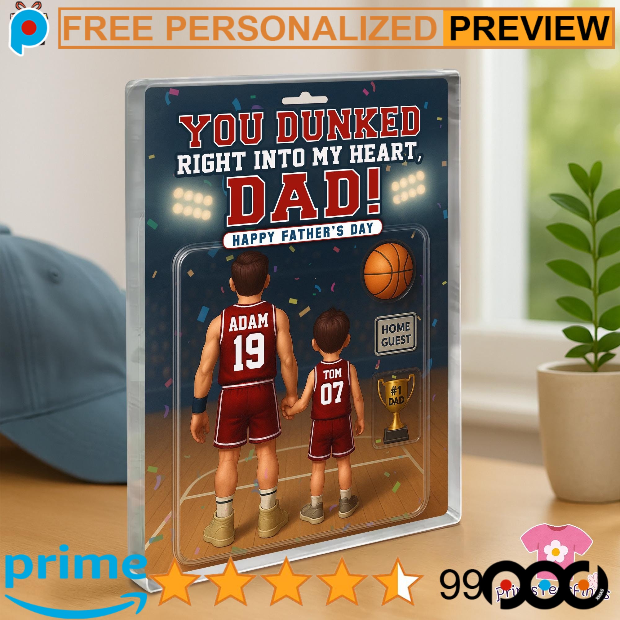 Basketball You Dunked Right Into My Heart, Dad! Happy Father's Day Custom Dad Acrylic Block Plaque