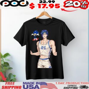 Blue Haired Anime Boy and Sonic Pose Shirt
