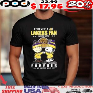 Charlie Brown Snoopy fist pump forever a LA Lakers fan win or lose no matter what shirt