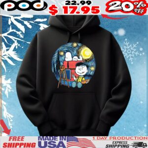 Charlie Brown Vincent Van Gogh painting a starry night with Snoopy painting the night shirt