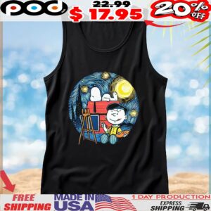 Charlie Brown Vincent Van Gogh painting a starry night with Snoopy painting the night shirt