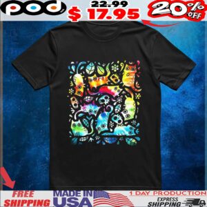 Colorful cats and skulls nine lives shirt