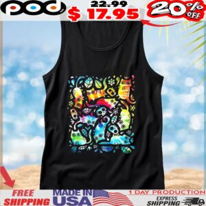 Colorful cats and skulls nine lives shirt
