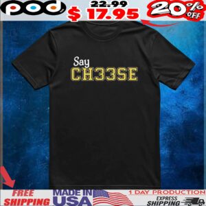 Cooper Sharp wearing say ch33se shirt