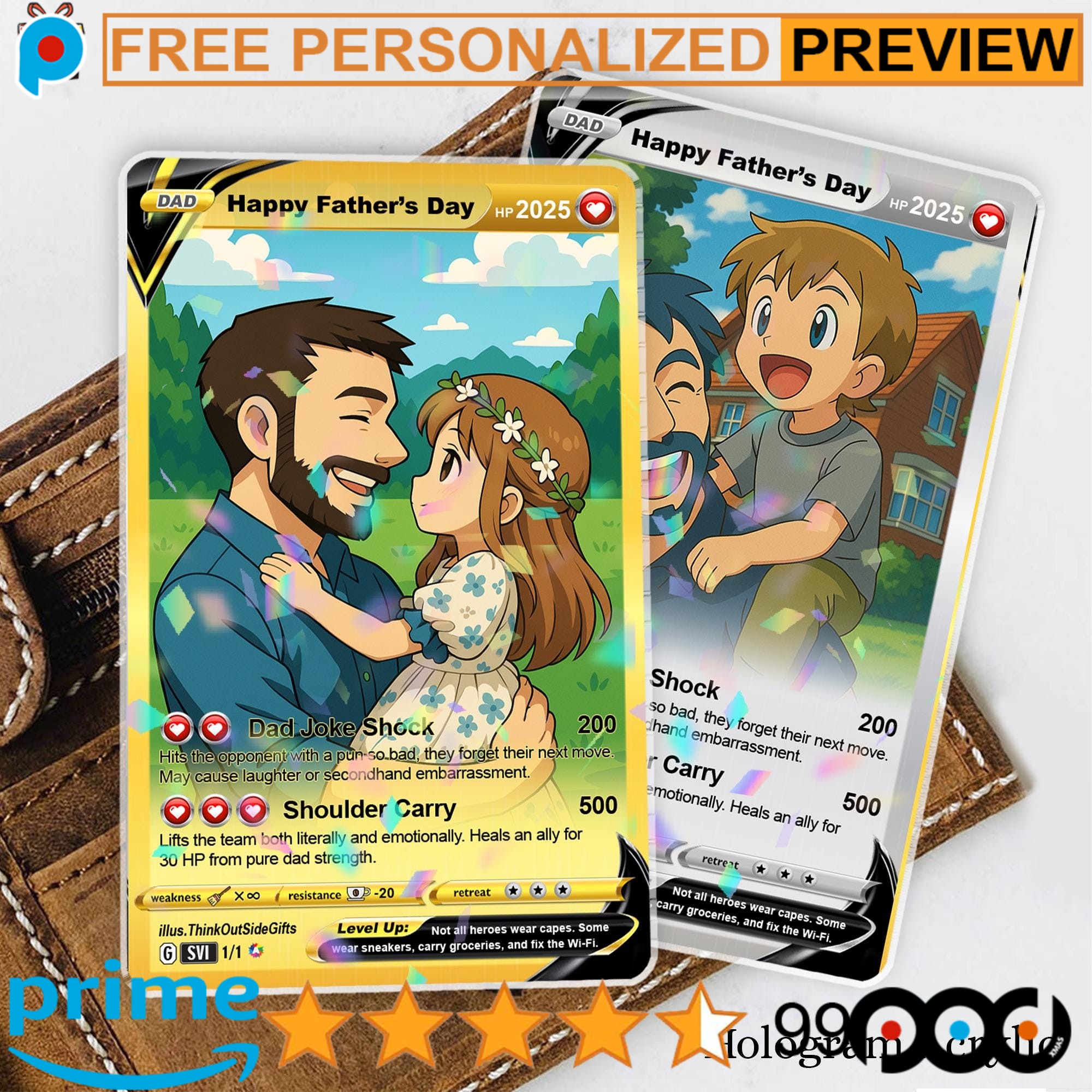 Custom Anime Photo Pokemon Father's Day Wallet Hologram Card