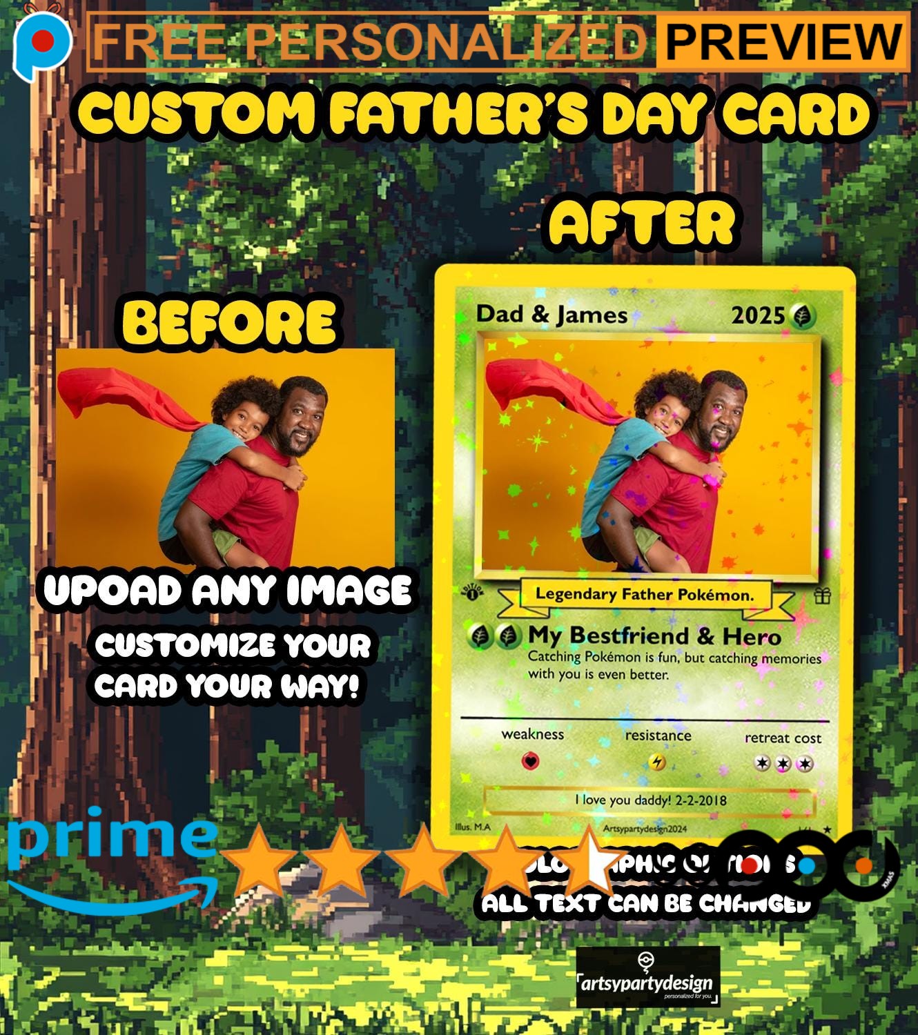 Custom Anime Pokemon Father's Day Hologram Card